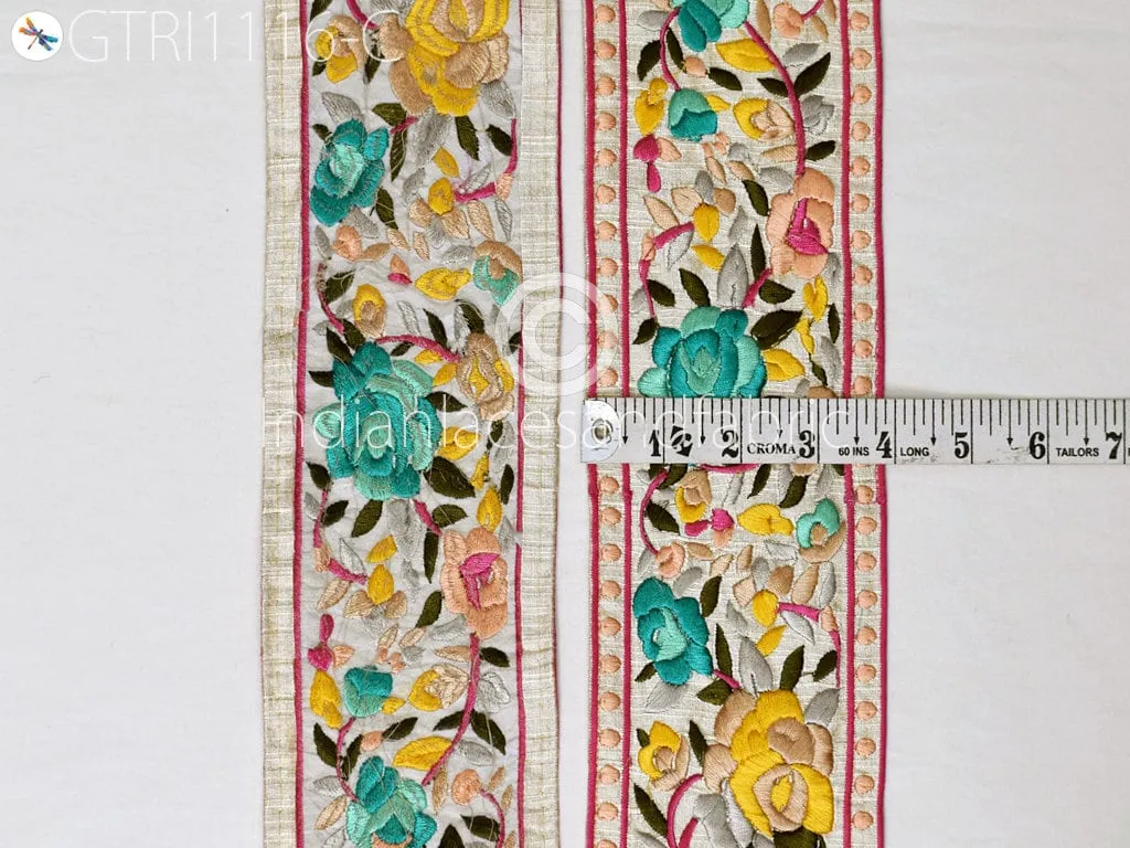 9 Yard Embroidered Fabric 10cm Trim Indian Sari Border Saree Laces Sewing DIY Crafting Decorative Ribbons Trimmings Cushions Beach Bags Hats