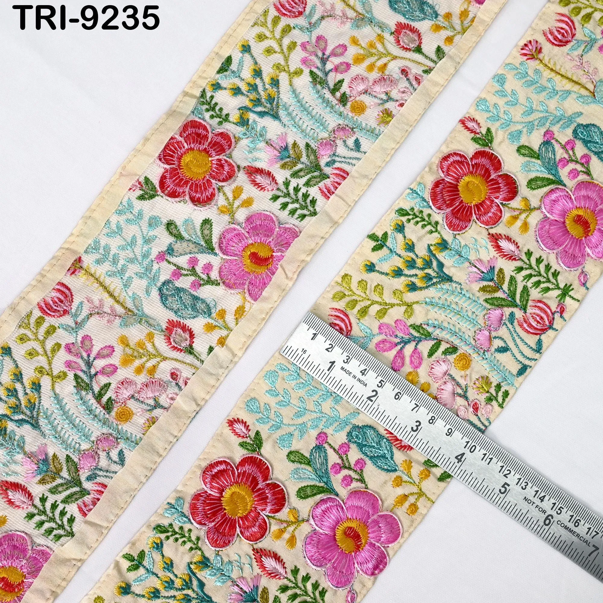 9 Yard Floral Embroidered Fabric Trim 10cm Saree Border DIY Crafting Sari Ribbon Sewing Bags Home Décor Embellishment Bridal Dress Trimmings
