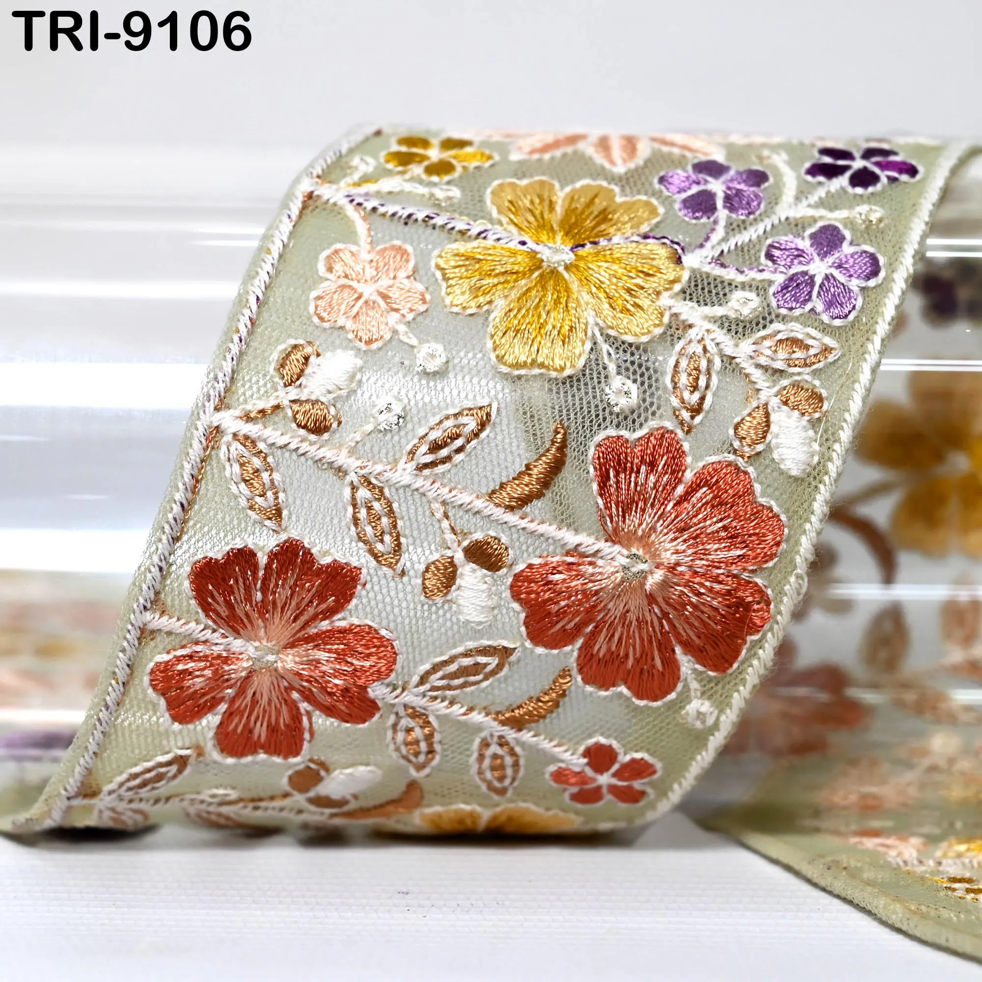 9 Yard Floral Embroidery Ribbon 6cm for Kids DIY Crafting Sewing Costumes Dog Collar Tote Bags, Lampshades Holidays Decor Indian Embroidered