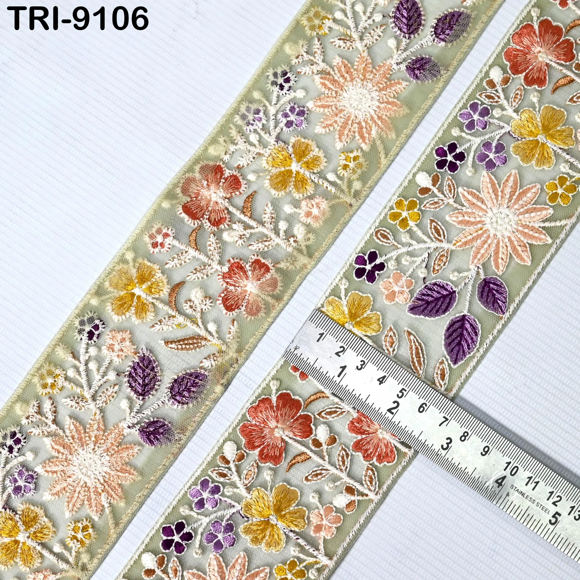 9 Yard Floral Embroidery Ribbon 6cm for Kids DIY Crafting Sewing Costumes Dog Collar Tote Bags, Lampshades Holidays Decor Indian Embroidered