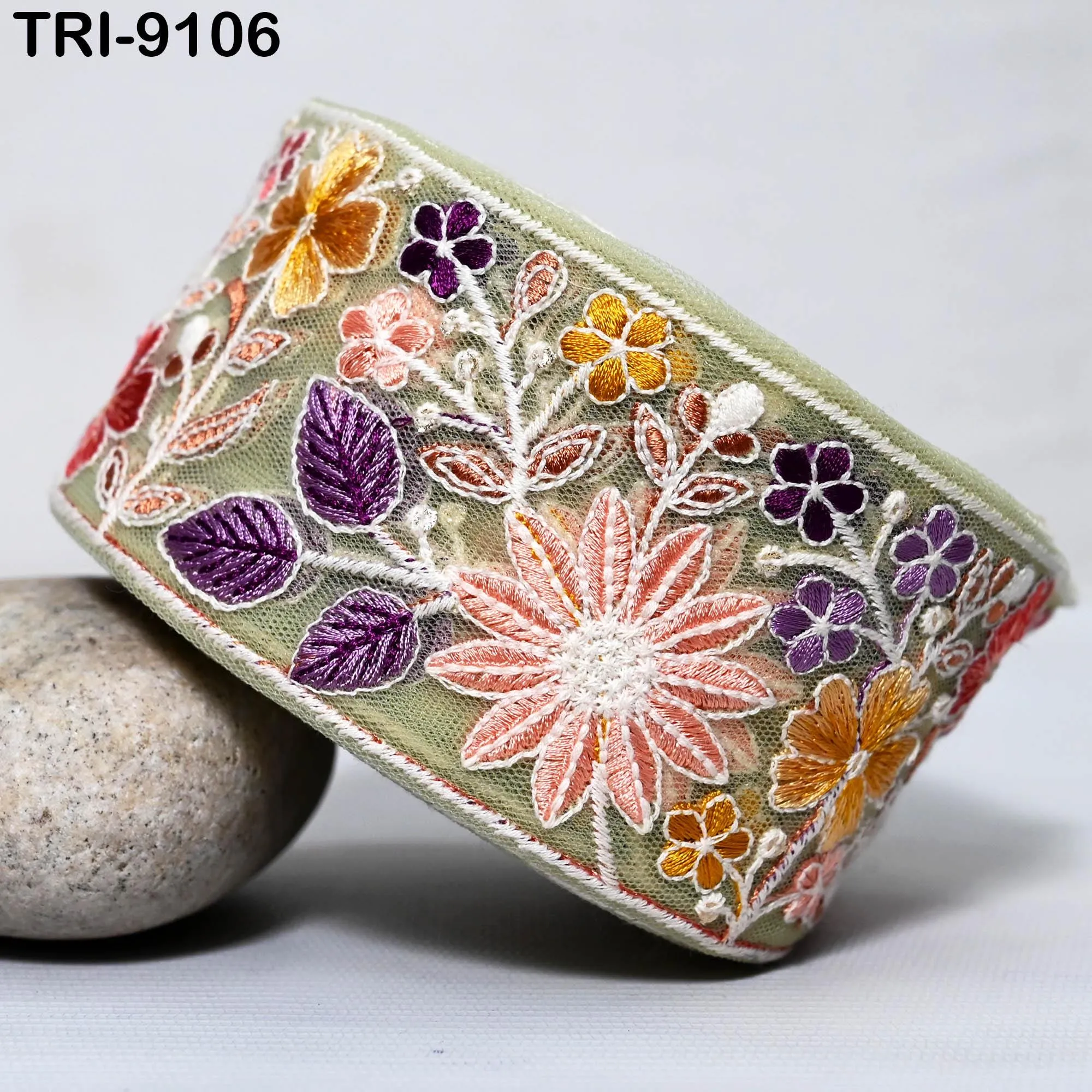 9 Yard Floral Embroidery Ribbon 6cm for Kids DIY Crafting Sewing Costumes Dog Collar Tote Bags, Lampshades Holidays Decor Indian Embroidered