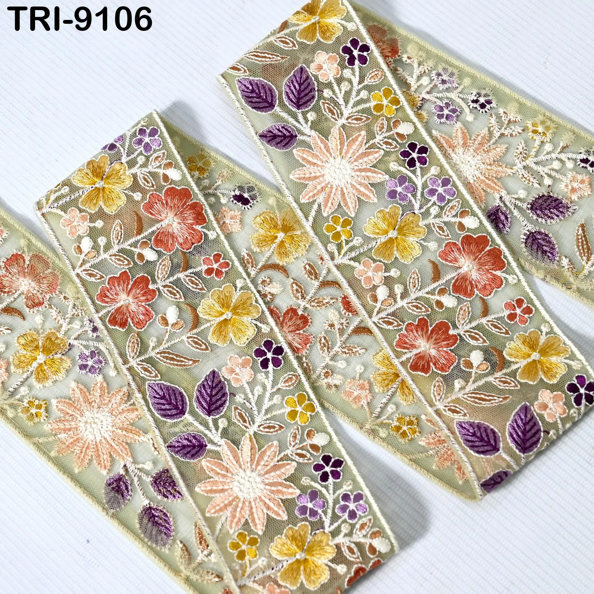 9 Yard Floral Embroidery Ribbon 6cm for Kids DIY Crafting Sewing Costumes Dog Collar Tote Bags, Lampshades Holidays Decor Indian Embroidered