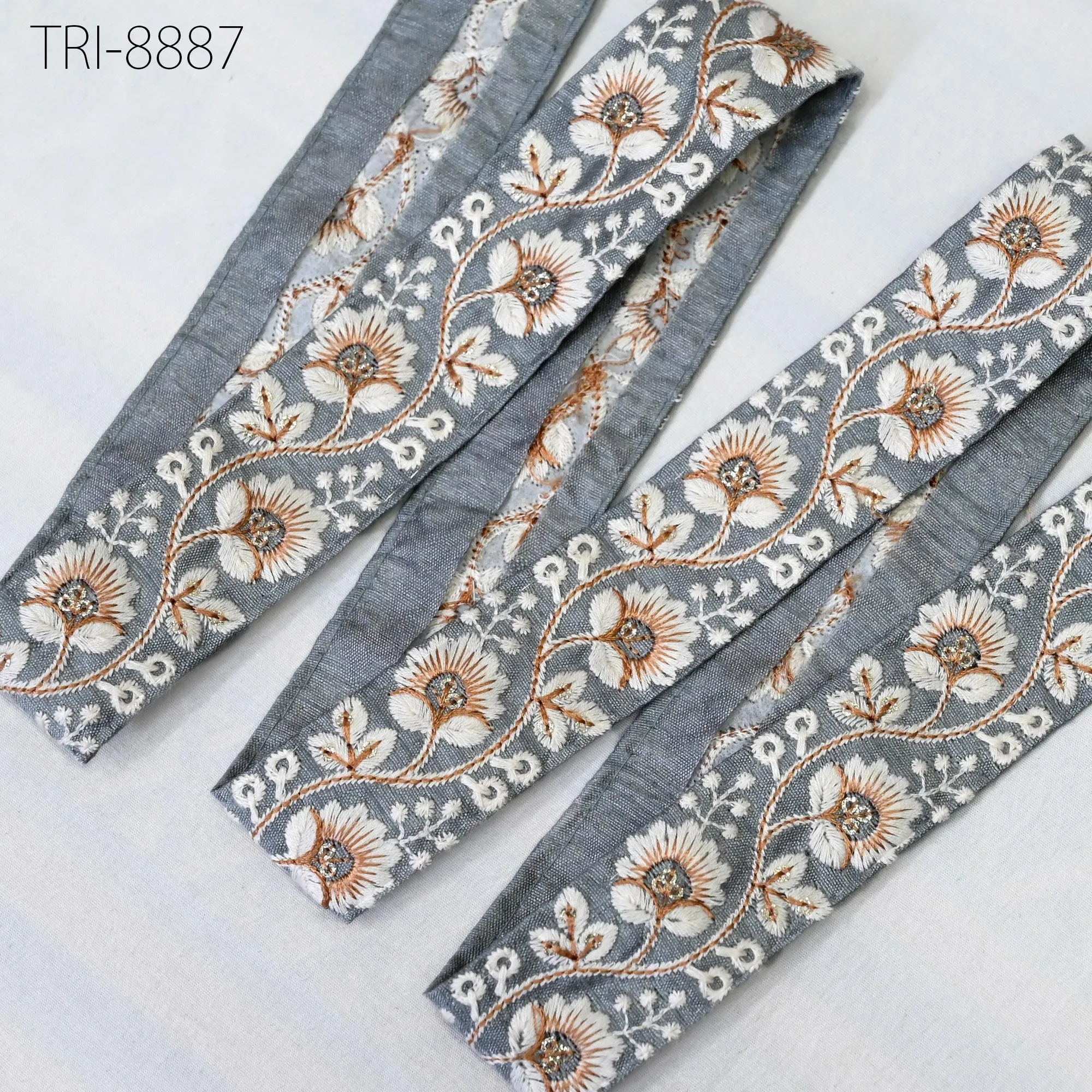 9 Yard Grey 3 cm Embroidery Ribbons Embroidered Border Tote Bags Trims Theatrical Costumes Christmas Holiday Ornaments Embellishments Tapes
