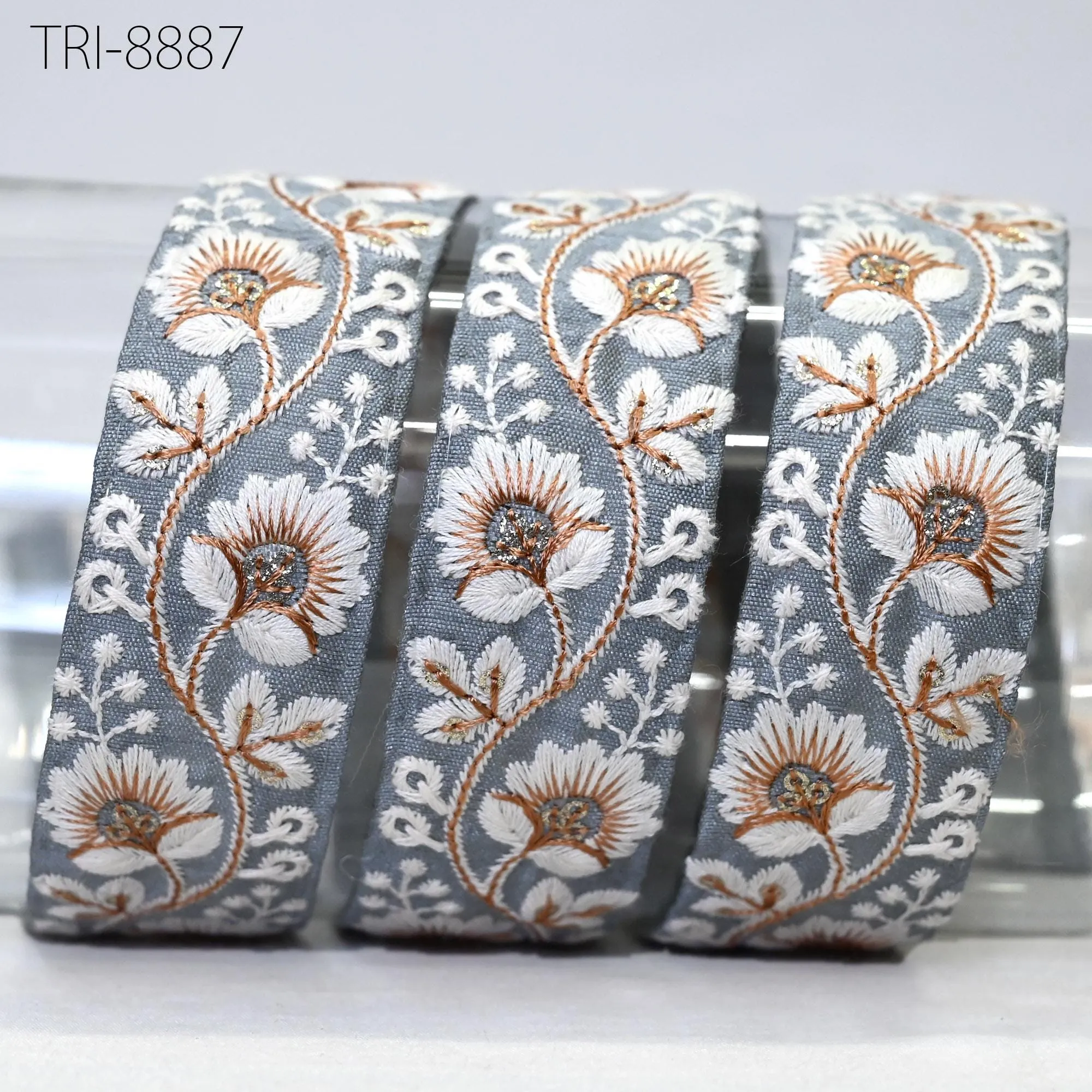 9 Yard Grey 3 cm Embroidery Ribbons Embroidered Border Tote Bags Trims Theatrical Costumes Christmas Holiday Ornaments Embellishments Tapes