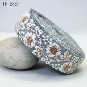 9 Yard Grey 3 cm Embroidery Ribbons Embroidered Border Tote Bags Trims Theatrical Costumes Christmas Holiday Ornaments Embellishments Tapes