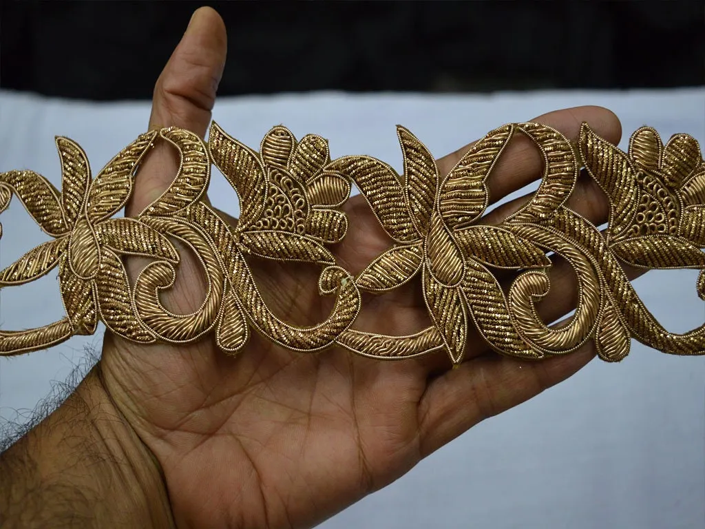 9 yard Handmade Zardozi Antique Gold Trim Wholesale | Indian Handcrafted Bridal Sari Border Craft Saree Embroidered Zari Victorian Costumes