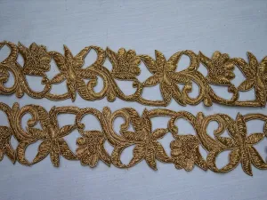 9 yard Handmade Zardozi Antique Gold Trim Wholesale | Indian Handcrafted Bridal Sari Border Craft Saree Embroidered Zari Victorian Costumes
