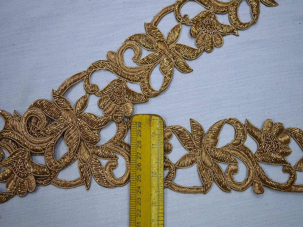 9 yard Handmade Zardozi Antique Gold Trim Wholesale | Indian Handcrafted Bridal Sari Border Craft Saree Embroidered Zari Victorian Costumes
