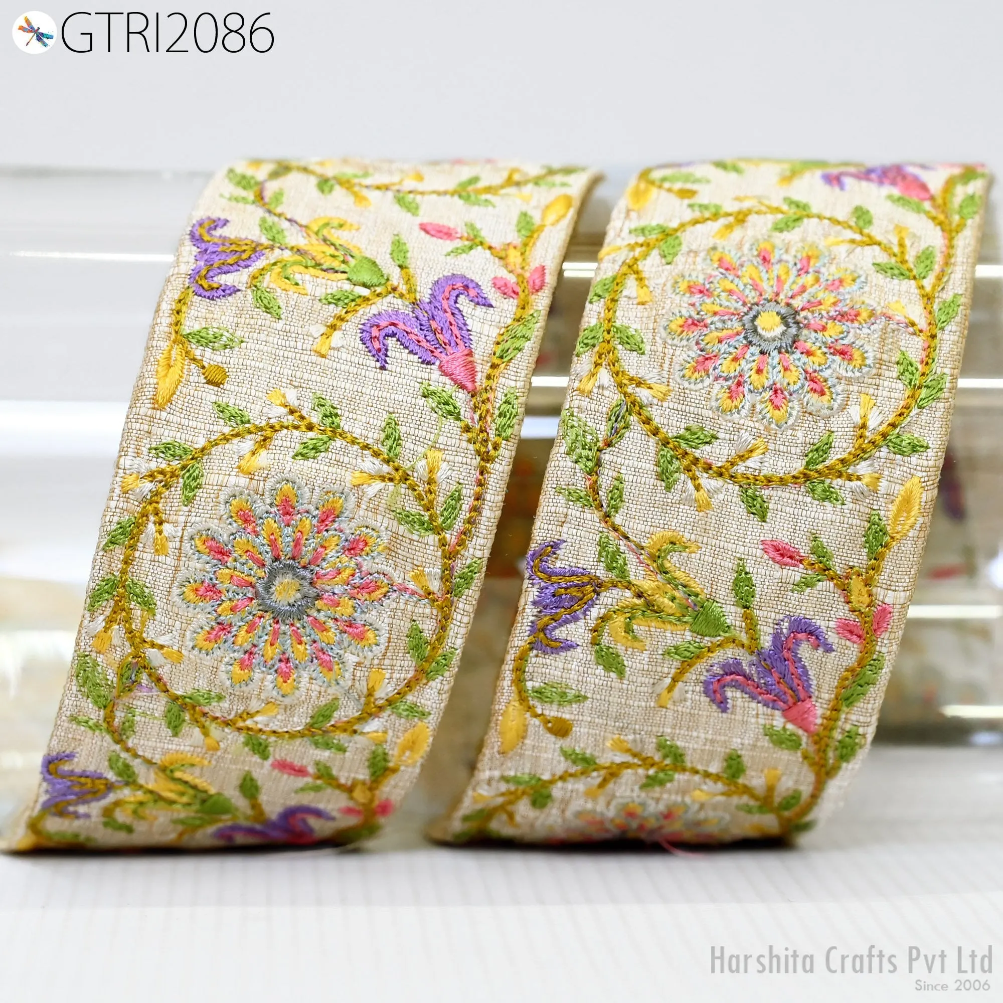9 Yard Indian 5cm Trim Dress Sari Border DIY Craft Ribbon Sewing Fabric Embroidered Decorative Costumes Cushion Curtain Home Decor Trimming