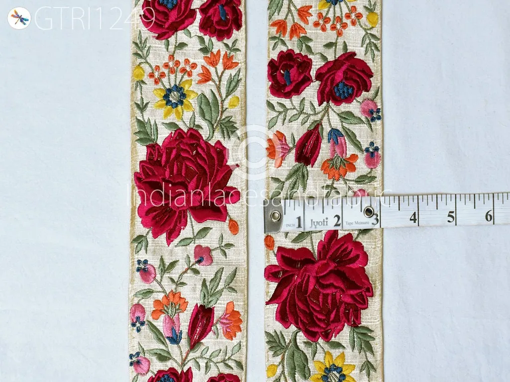 9 Yard Indian 75mm Embroidered Trim Drapery Hats Bag Saree Trimming Decorative Ribbon Crafting Sewing Sari Borders Embellishments Home Decor