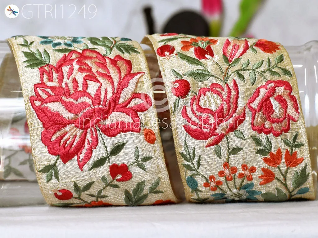 9 Yard Indian 75mm Embroidered Trim Drapery Hats Bag Saree Trimming Decorative Ribbon Crafting Sewing Sari Borders Embellishments Home Decor