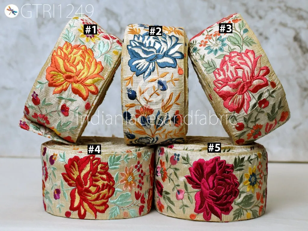 9 Yard Indian 75mm Embroidered Trim Drapery Hats Bag Saree Trimming Decorative Ribbon Crafting Sewing Sari Borders Embellishments Home Decor