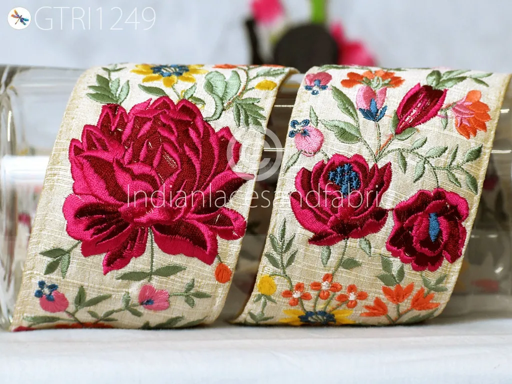 9 Yard Indian 75mm Embroidered Trim Drapery Hats Bag Saree Trimming Decorative Ribbon Crafting Sewing Sari Borders Embellishments Home Decor