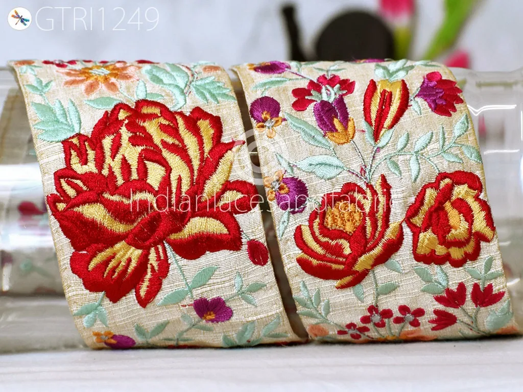 9 Yard Indian 75mm Embroidered Trim Drapery Hats Bag Saree Trimming Decorative Ribbon Crafting Sewing Sari Borders Embellishments Home Decor