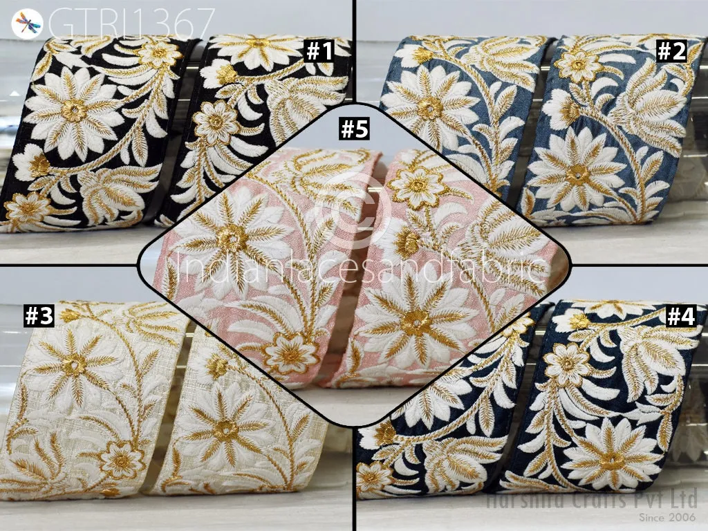 9 Yard Indian Embroidered 65mm Trim Drapery Embellishments Hats Bag Saree Trimming Decorative Ribbon Crafting Sewing Sari Borders Home Decor