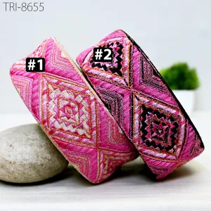 9 Yard Magenta Embroidered Saree Ribbon Embroidery 5 CM Trim Sari Border Embellishments Crafting Costumes Curtains Dog Collar Tote Bags