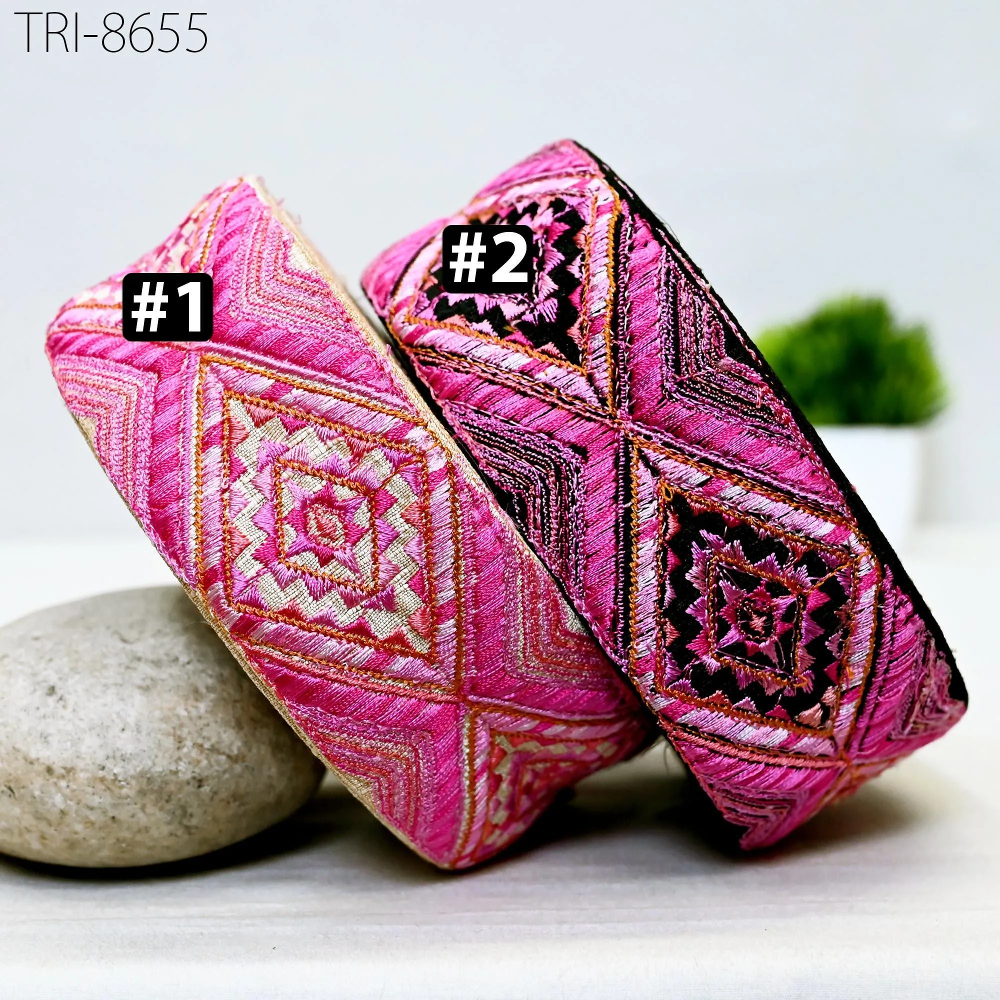 9 Yard Magenta Embroidered Saree Ribbon Embroidery 5 CM Trim Sari Border Embellishments Crafting Costumes Curtains Dog Collar Tote Bags