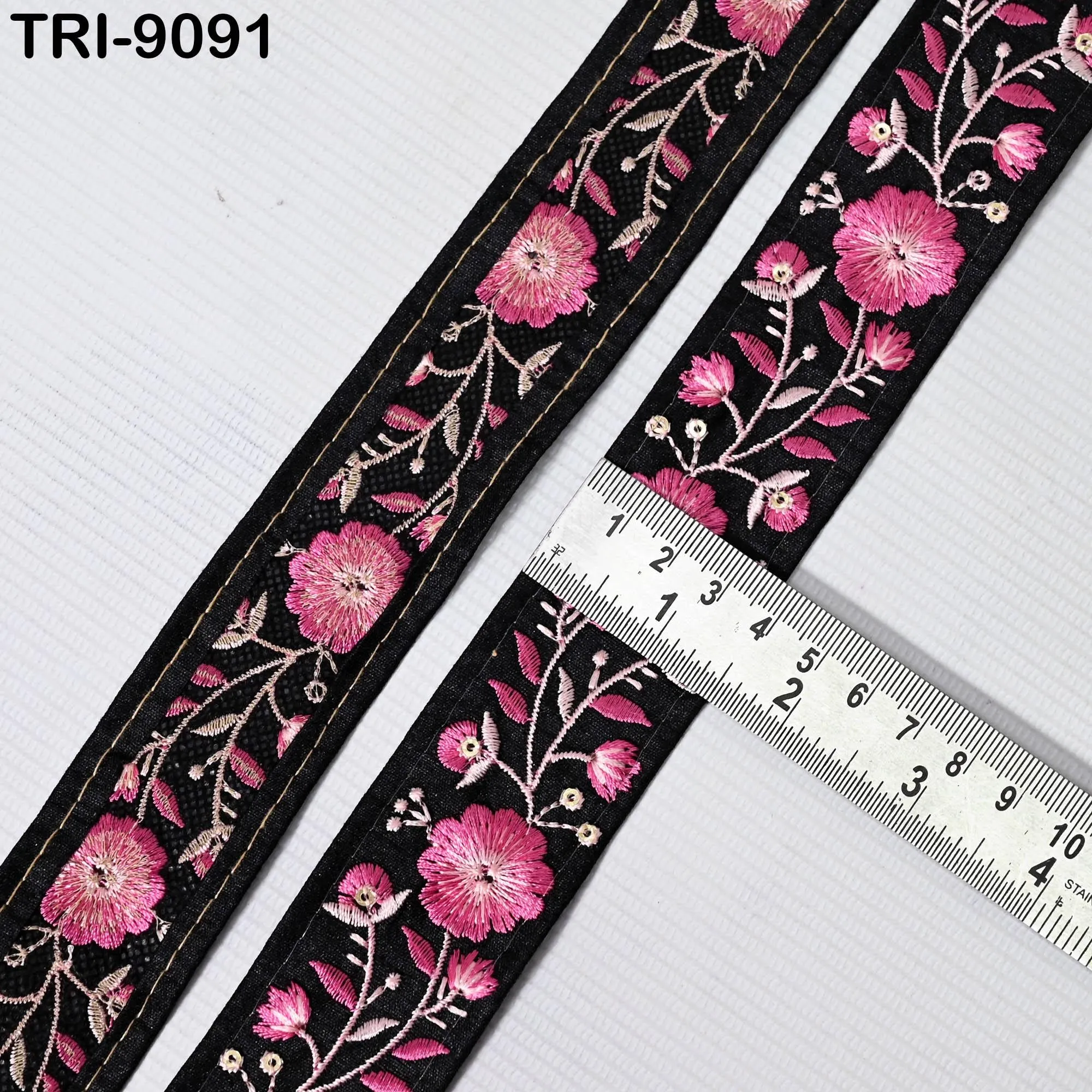 9 Yard Magenta Embroidery Ribbon 4cm Trim Embroidered Indian Sari Embellishments Crafting Tote Bags Trimming Curtains Headbands Saree Border