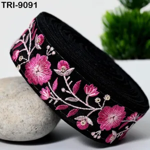9 Yard Magenta Embroidery Ribbon 4cm Trim Embroidered Indian Sari Embellishments Crafting Tote Bags Trimming Curtains Headbands Saree Border