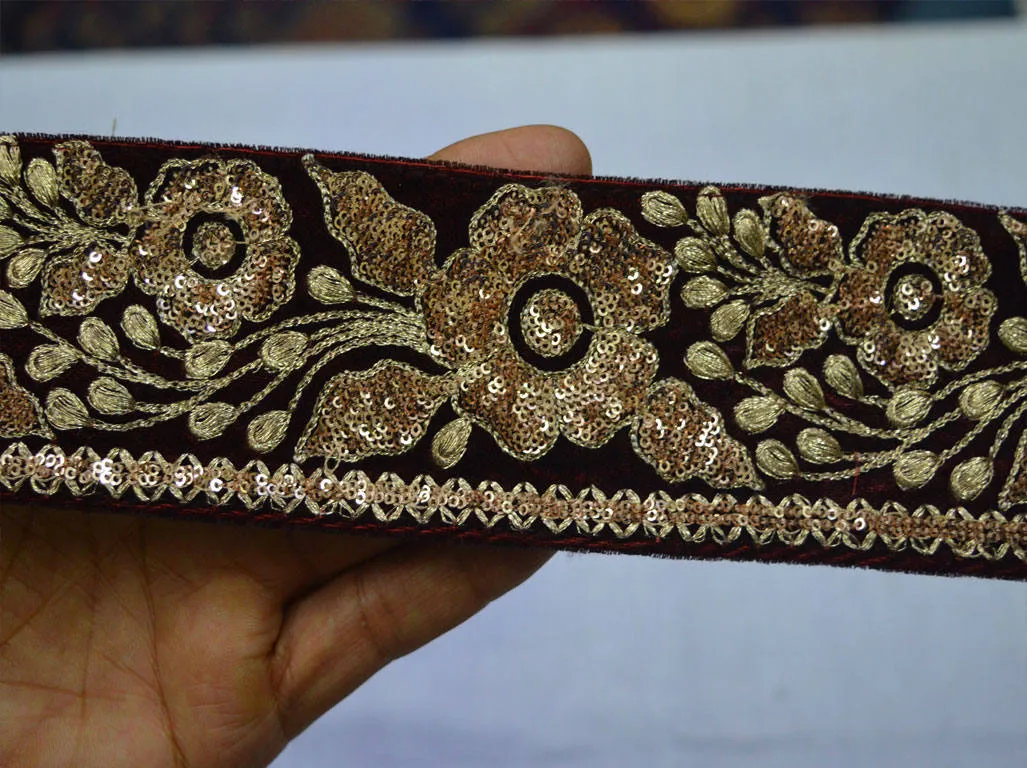 9 Yard Maroon 6CM Laces and Trims Saree Fabric Trim Indian Dresses Embroidered  Trimmings Ribbon Indian Sari gold crafing sewing border