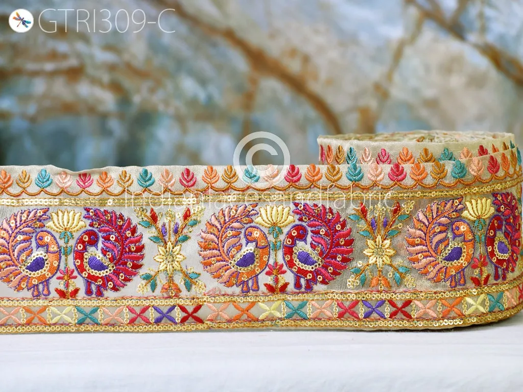 9 Yard Peacock 9CM Embroidered Fabric Trim Saree Border Sari Ribbon Doll Crafting Sewing Beach Bags Home Decor Embellishment Trimmings
