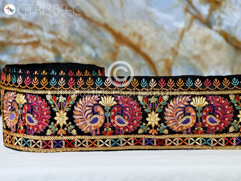 9 Yard Peacock 9CM Embroidered Fabric Trim Saree Border Sari Ribbon Doll Crafting Sewing Beach Bags Home Decor Embellishment Trimmings
