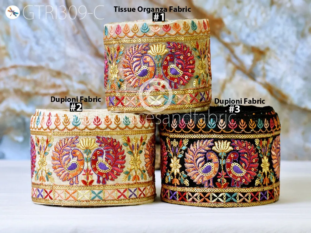 9 Yard Peacock 9CM Embroidered Fabric Trim Saree Border Sari Ribbon Doll Crafting Sewing Beach Bags Home Decor Embellishment Trimmings