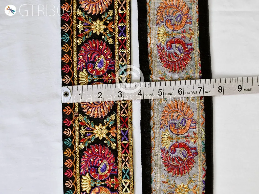 9 Yard Peacock 9CM Embroidered Fabric Trim Saree Border Sari Ribbon Doll Crafting Sewing Beach Bags Home Decor Embellishment Trimmings