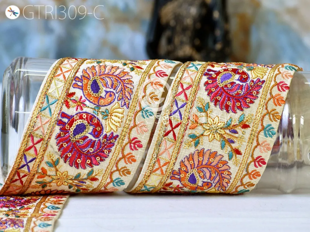 9 Yard Peacock 9CM Embroidered Fabric Trim Saree Border Sari Ribbon Doll Crafting Sewing Beach Bags Home Decor Embellishment Trimmings