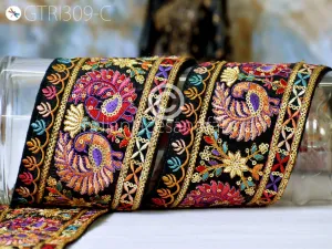 9 Yard Peacock 9CM Embroidered Fabric Trim Saree Border Sari Ribbon Doll Crafting Sewing Beach Bags Home Decor Embellishment Trimmings