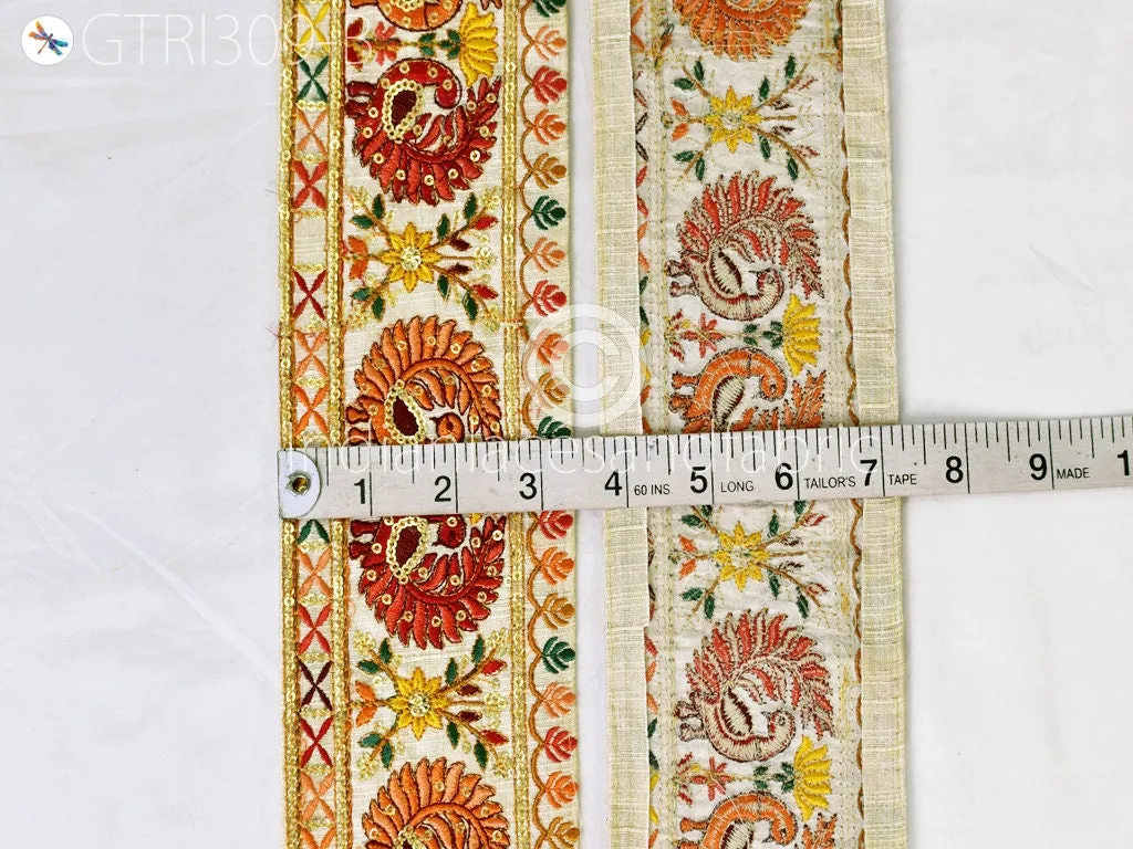 9 Yard Peacock 9cm Embroidered Ribbon Fabric Saree Border Dolls DIY Crafting Sewing Beach Bags Home Decor Embellishment Wedding Dress Laces
