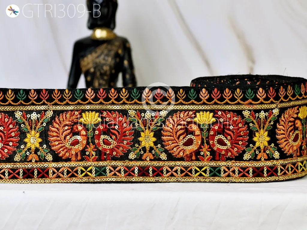 9 Yard Peacock 9cm Embroidered Ribbon Fabric Saree Border Dolls DIY Crafting Sewing Beach Bags Home Decor Embellishment Wedding Dress Laces
