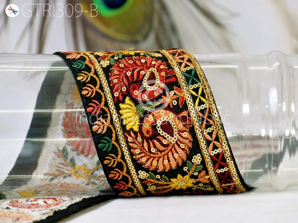 9 Yard Peacock 9cm Embroidered Ribbon Fabric Saree Border Dolls DIY Crafting Sewing Beach Bags Home Decor Embellishment Wedding Dress Laces