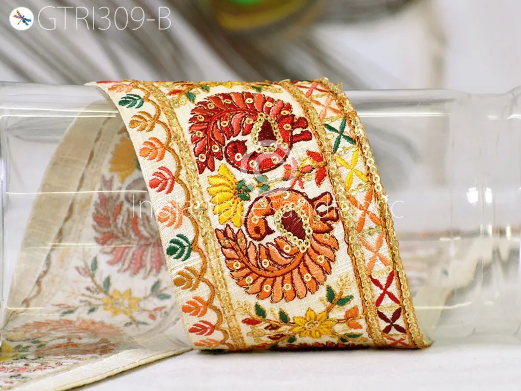 9 Yard Peacock 9cm Embroidered Ribbon Fabric Saree Border Dolls DIY Crafting Sewing Beach Bags Home Decor Embellishment Wedding Dress Laces
