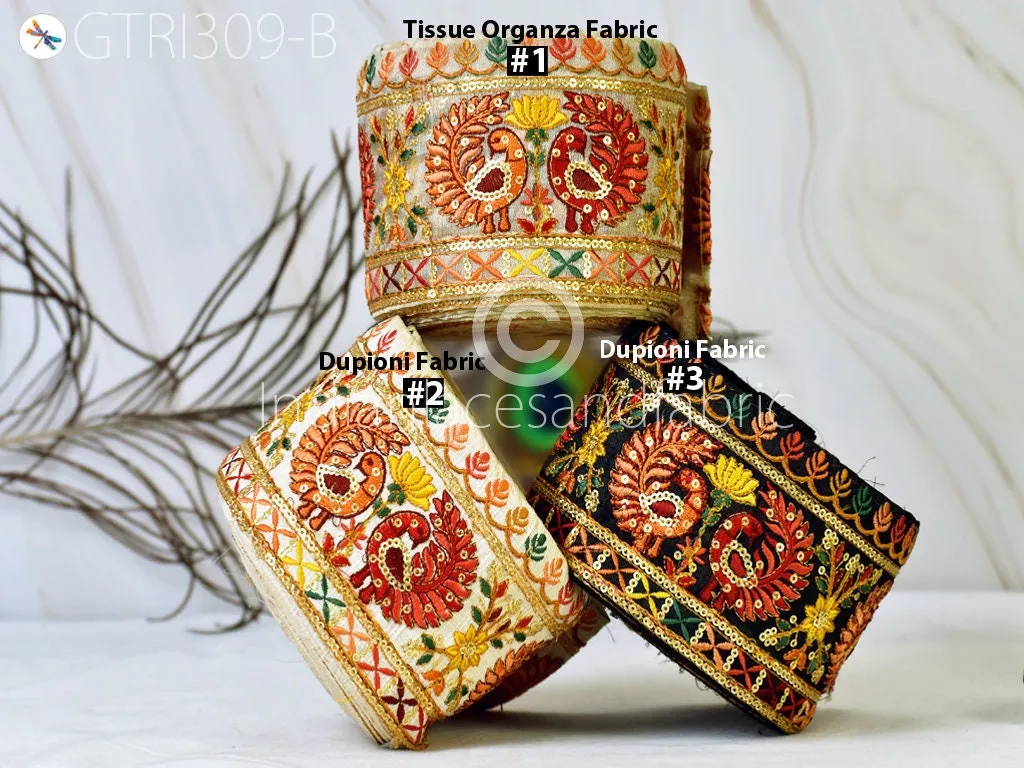 9 Yard Peacock 9cm Embroidered Ribbon Fabric Saree Border Dolls DIY Crafting Sewing Beach Bags Home Decor Embellishment Wedding Dress Laces