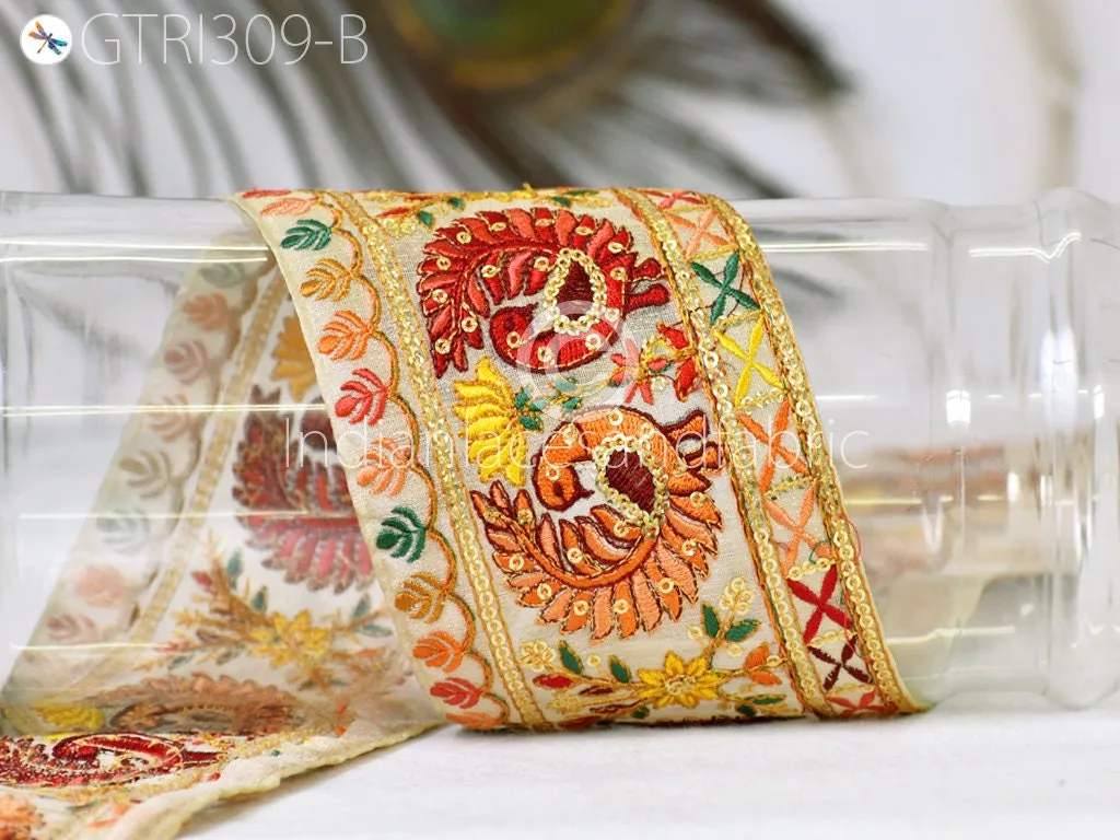 9 Yard Peacock 9cm Embroidered Ribbon Fabric Saree Border Dolls DIY Crafting Sewing Beach Bags Home Decor Embellishment Wedding Dress Laces