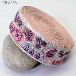 9 Yard Pink 5CM Embroidery Sari Border Trims Tapes Embroidered Saree Ribbons Embellish Sewing Costumes Crafting Hair Bands Straps Tote Bags