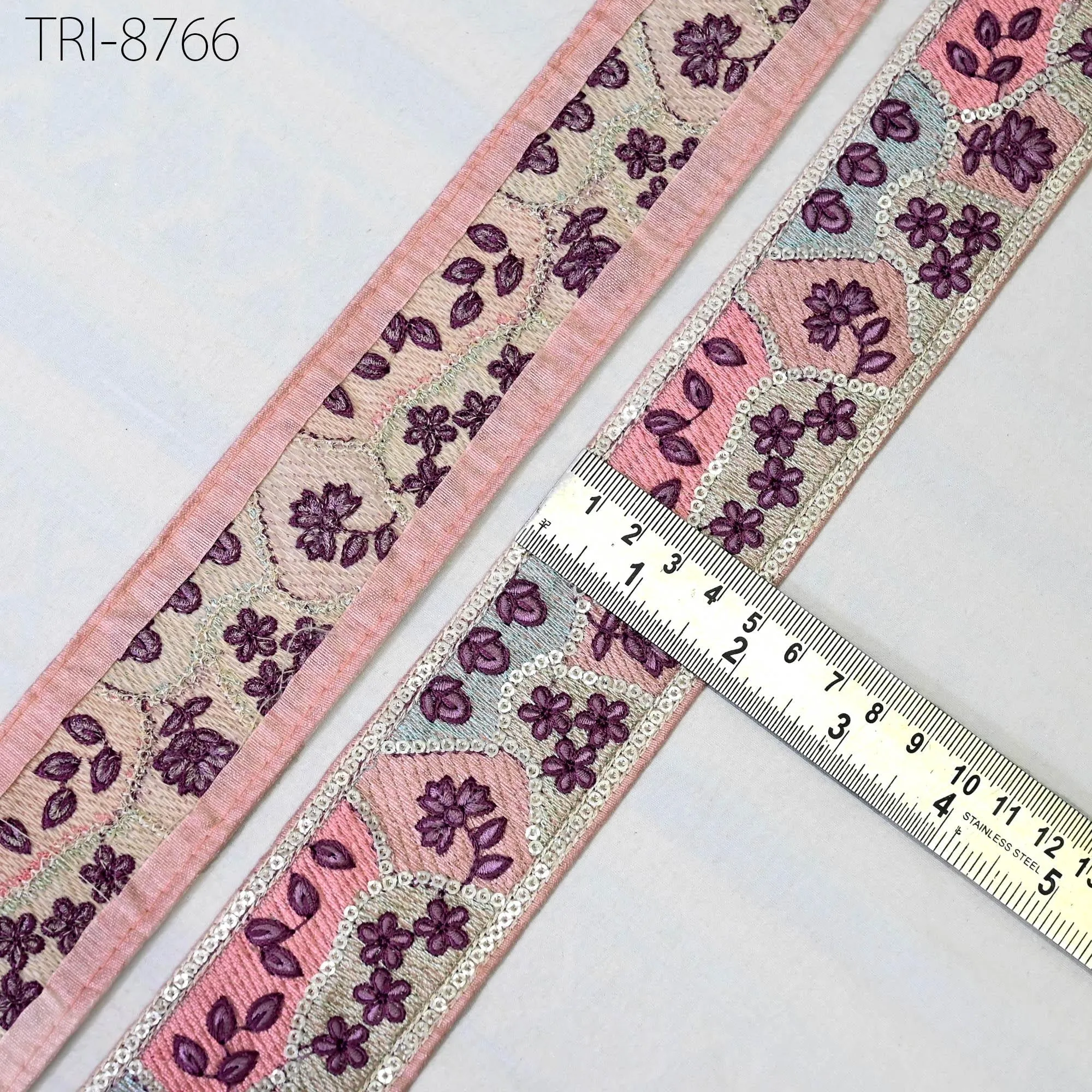 9 Yard Pink 5CM Embroidery Sari Border Trims Tapes Embroidered Saree Ribbons Embellish Sewing Costumes Crafting Hair Bands Straps Tote Bags