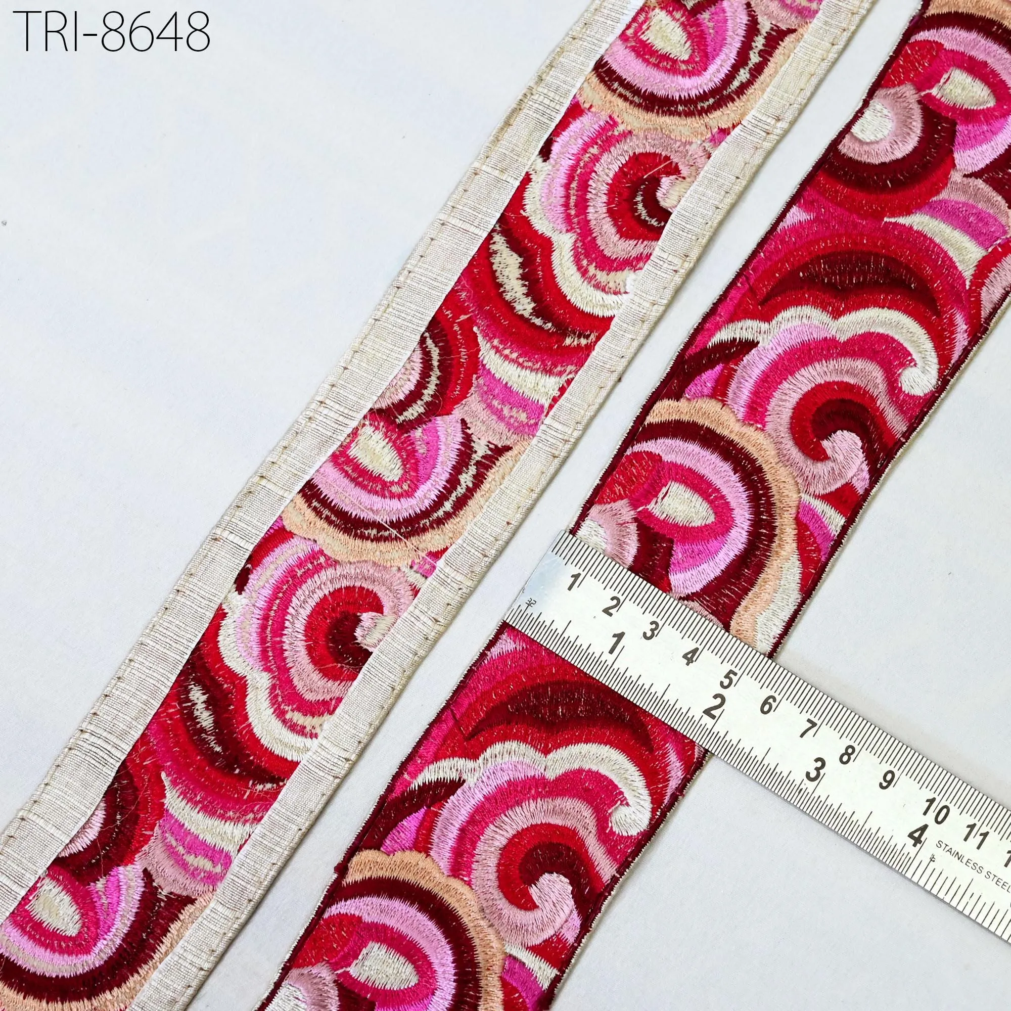 9 Yard Red 55mm Indian Sari Border Crafting Sewing Embroidery Trim Ribbon Embroidered Hair Accessories, Lampshade making Home Decor Trimming