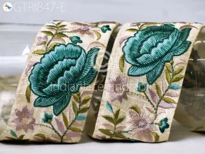 9 Yard Teal Floral 6cm Beach Bags Home Decor Embellishments Drapery Embroidered Fabric Trim Saree Border DIY Crafting Sewing Sari Ribbon