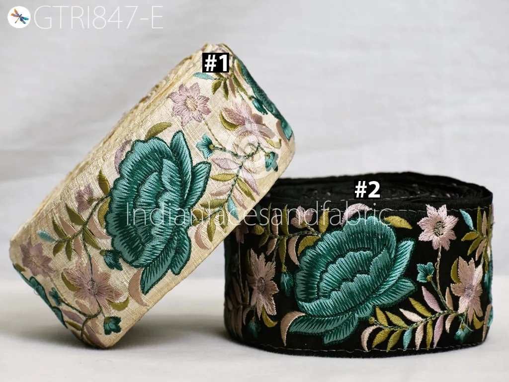 9 Yard Teal Floral 6cm Beach Bags Home Decor Embellishments Drapery Embroidered Fabric Trim Saree Border DIY Crafting Sewing Sari Ribbon