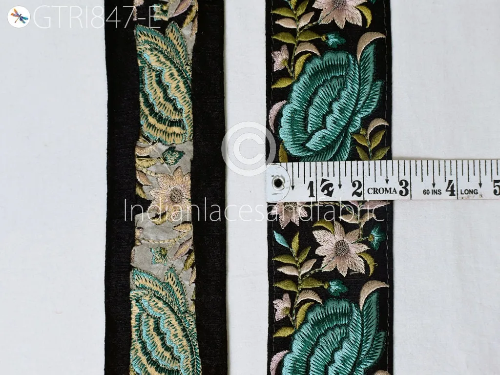 9 Yard Teal Floral 6cm Beach Bags Home Decor Embellishments Drapery Embroidered Fabric Trim Saree Border DIY Crafting Sewing Sari Ribbon
