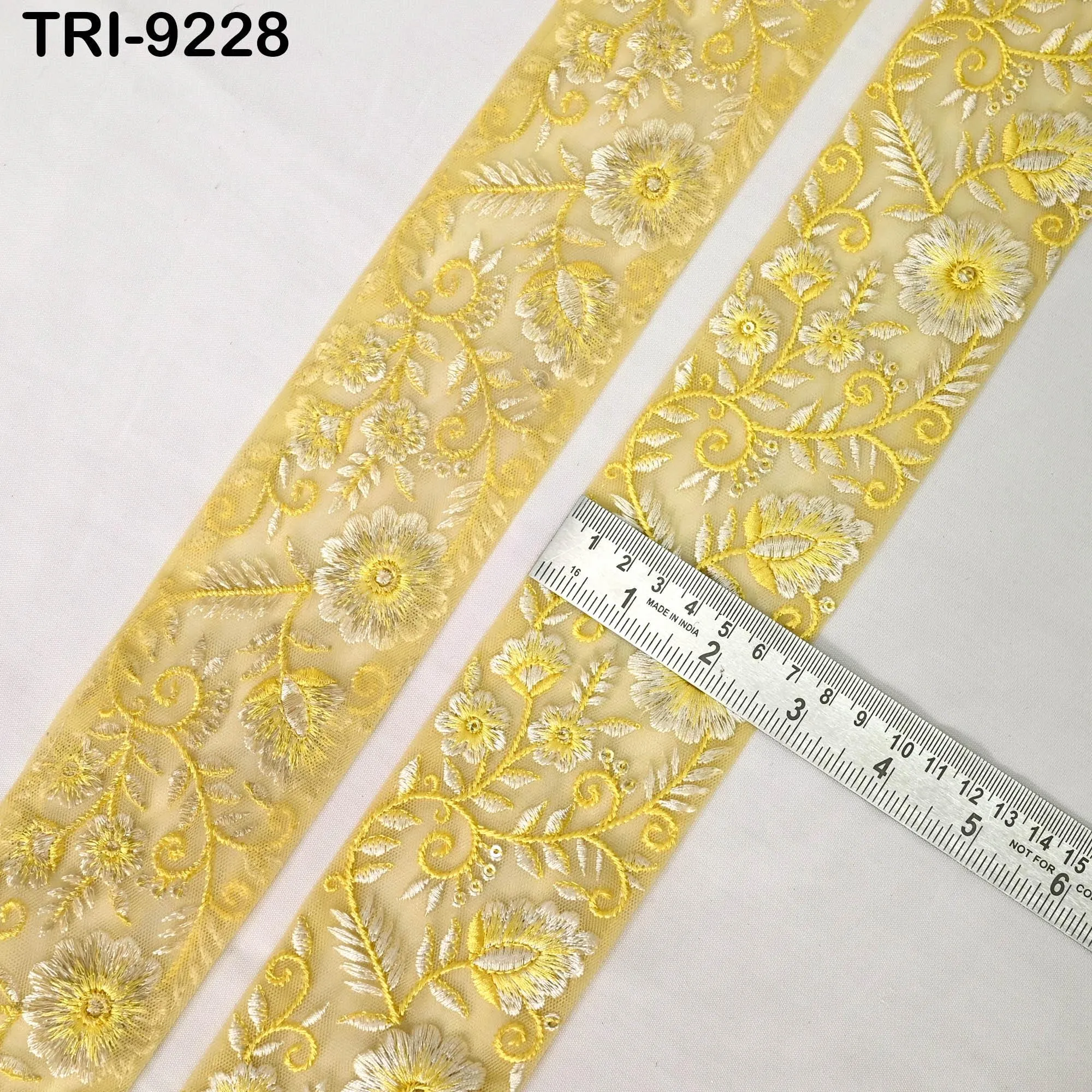 9 Yard Yellow Embroidery 7 CM Ribbon DIY Craft Sewing Costumes Dog Collar, Lampshades, Holidays Decor Indian Embroidered Regency Reticules