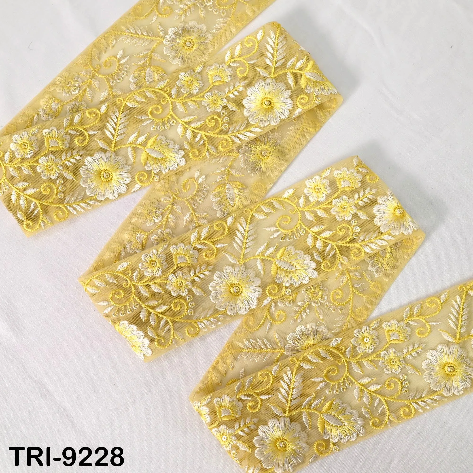 9 Yard Yellow Embroidery 7 CM Ribbon DIY Craft Sewing Costumes Dog Collar, Lampshades, Holidays Decor Indian Embroidered Regency Reticules
