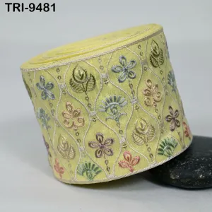 9 Yard Yellow Embroidery Ribbon Trim 9 cm Saree Border DIY Crafting Sewing Throw Pillow Home Decor Embellishments Costumes Junk Journals