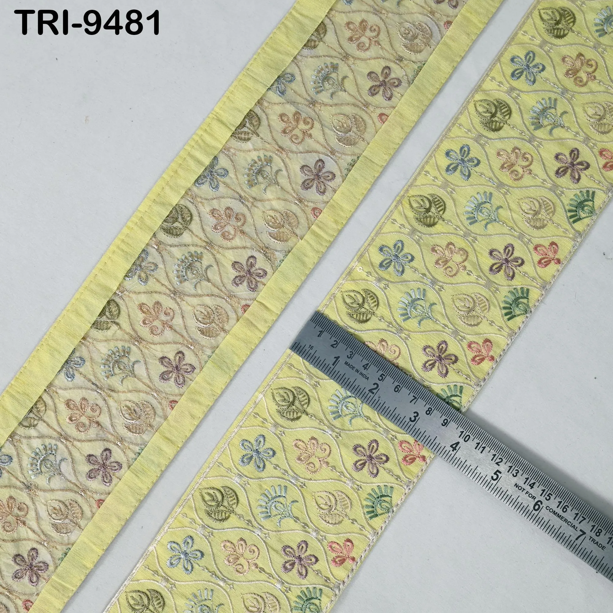 9 Yard Yellow Embroidery Ribbon Trim 9 cm Saree Border DIY Crafting Sewing Throw Pillow Home Decor Embellishments Costumes Junk Journals