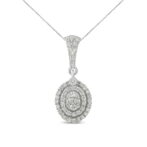 .925 Sterling Silver 1 1/2 cttw Diamond Halo Pendant Necklace (I-J, I3)