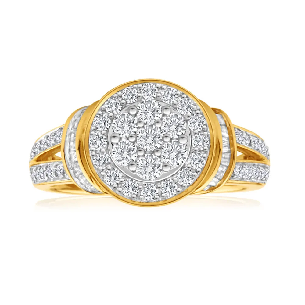 9ct Yellow Gold 1 Carat Diamond Set Cluster Ring
