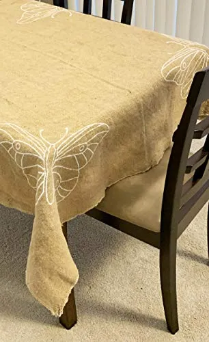AAYU Burlap Square Tablecloth 50 x 50 Inch No Fray Butterfly Printed Table Topper for Dining Table Rustic Party and Wedding Decorations Arts and Crafts