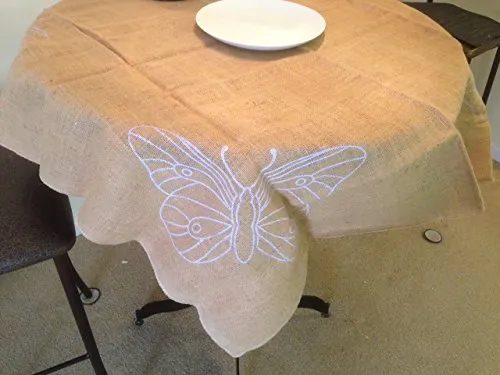 AAYU Burlap Square Tablecloth 50 x 50 Inch No Fray Butterfly Printed Table Topper for Dining Table Rustic Party and Wedding Decorations Arts and Crafts